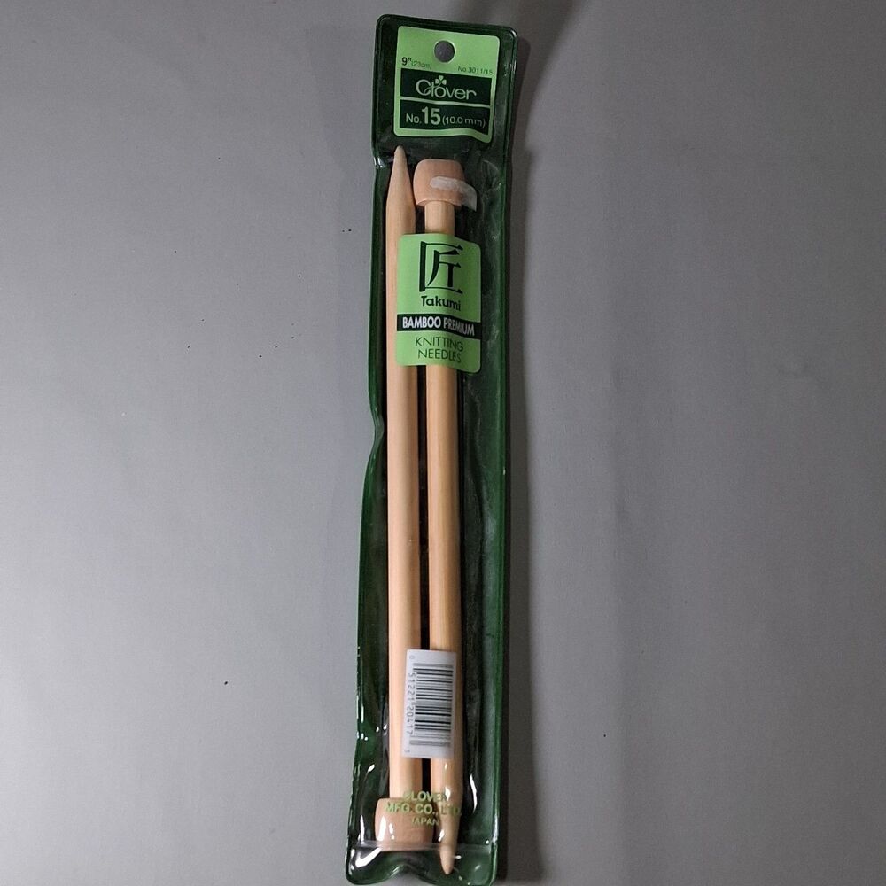 Clover Takumi Bamboo Single Point Knitting Needles No. 15 (10.0mm) 9"